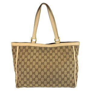 Gucci Leather Tote Bag Beige Tan Shoulder GG Canvas